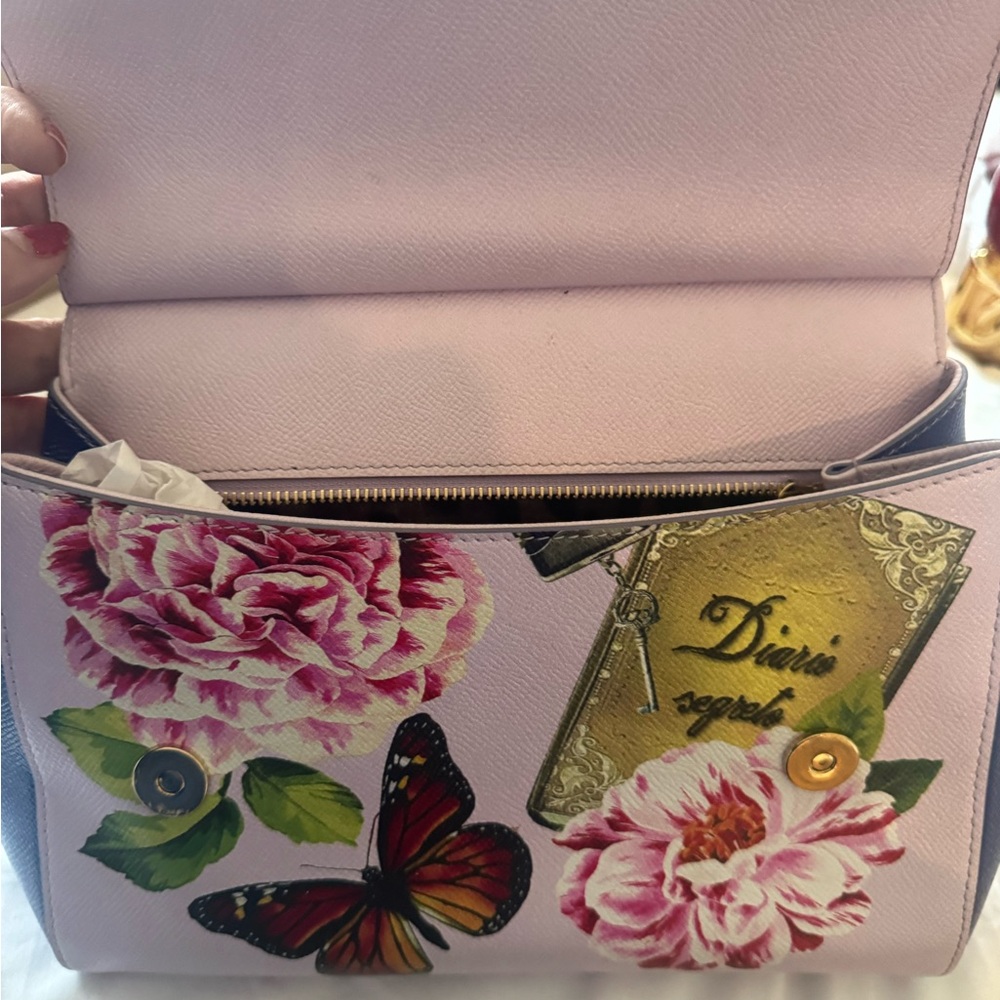 Floral Print Handbag - Pink and Blue - Picture 8 of 9